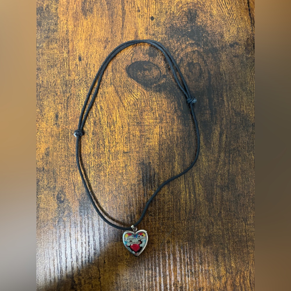 Heart Locket Pendant Black Cord Necklace